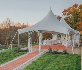 Pathway to Arch and Reception under tent Best Wedding Venue Hocking Hills