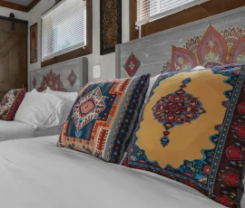 decorative pillows close up in Casablanca, an Alladin-inspired cabin at Nature Mystique