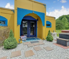 Front of in Casablanca, an Alladin-inspired cabin at Nature Mystique with view of cedar hot tub